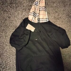 Black Hoodie with Plaid Hood